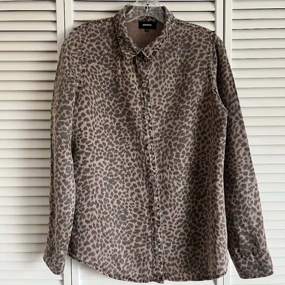 MONROW Mini Leopard Basic Shirt brown women’s medium rare - Picture 1 of 15
